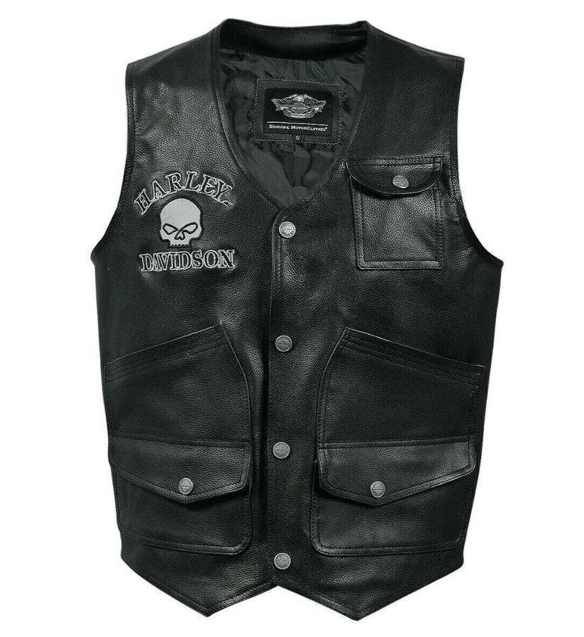Harley Davidson Skull Embroidered Leather Vest Harley Davidson Skull Embroidered Leather Vest