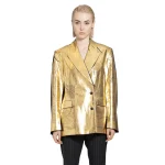 Womens Gold Metallic Leather Blazer Coat