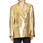 Womens Gold Metallic Leather Blazer Coat 22