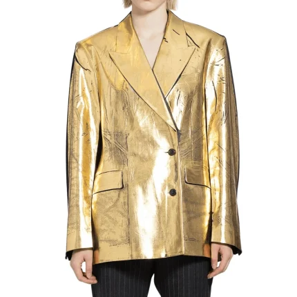Womens Gold Metallic Leather Blazer Coat 22