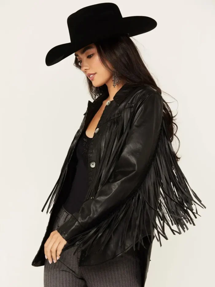 Women's Amburn Leather Fringe Shacket - Image 4