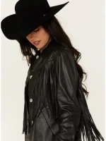 Women's Amburn Leather Fringe Shacket - Image 3