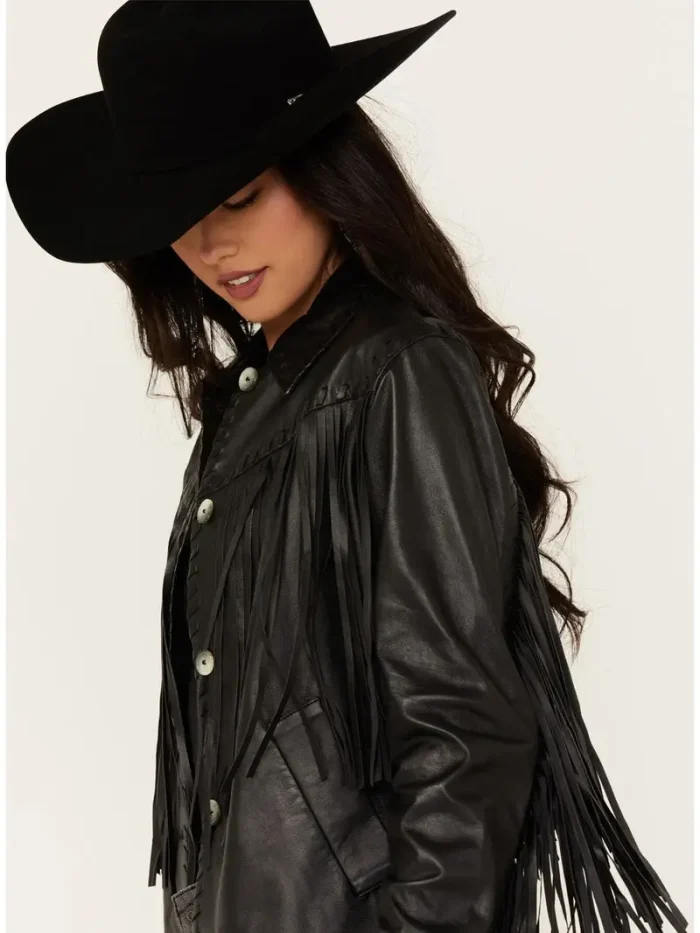 Women's Amburn Leather Fringe Shacket - Image 3