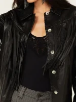 Women's Amburn Leather Fringe Shacket - Image 2