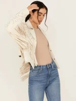 Women's Blair Fringe and Studded Suede Snap Jacket - Image 4