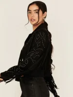 Women's Blair Fringe and Studded Suede Snap Jacket - Image 4