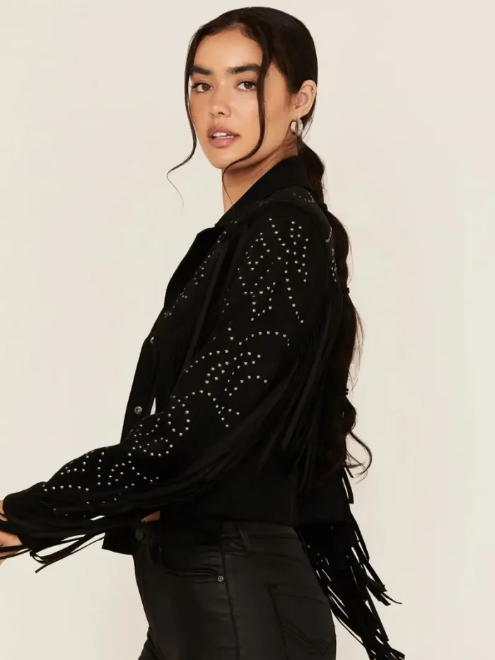 Women's Blair Fringe and Studded Suede Snap Jacket - Image 4