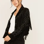 Women's Blair Fringe and Studded Suede Snap Jacket
