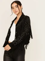 Women's Blair Fringe and Studded Suede Snap Jacket
