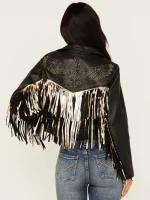 Women's Sparks Studded Thunderbird Fringe Leather Jacket - Image 2
