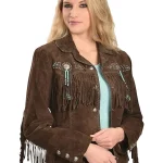 Womens Stylish Suede Fringe Jacket