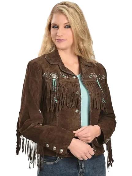 Womens Stylish Suede Fringe Jacket