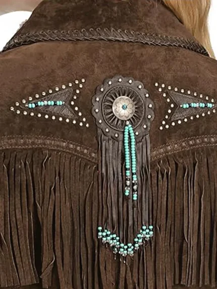 Womens Stylish Suede Fringe Jacket back side