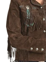 Womens Stylish Suede Fringe Jacket side pose
