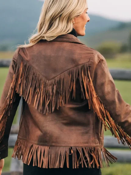 Lea Fringe Womens Leather Jacket back side