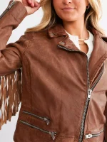 Leather Fringe Jacket - Cognac - Image 7