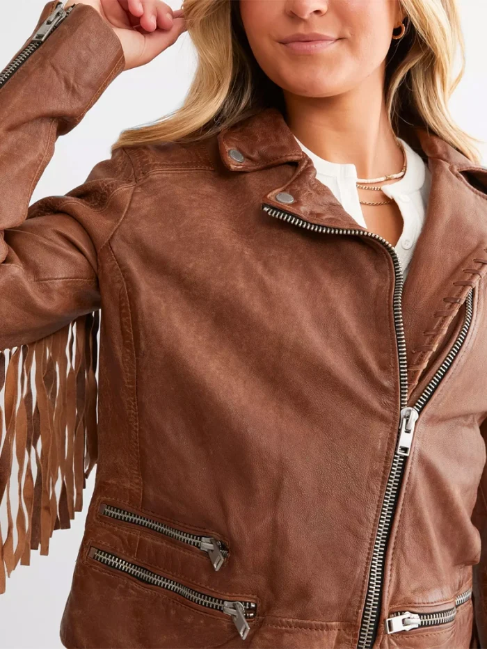 Leather Fringe Jacket - Cognac - Image 7