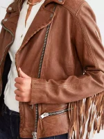 Leather Fringe Jacket - Cognac - Image 5