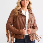 Leather Fringe Jacket - Cognac