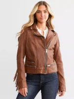 Leather Fringe Jacket - Cognac - Image 3