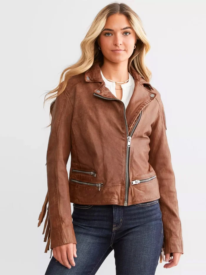 Leather Fringe Jacket - Cognac - Image 3