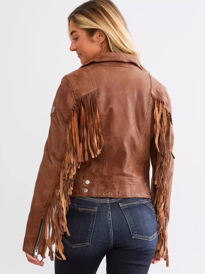 Leather Fringe Jacket - Cognac - Image 2
