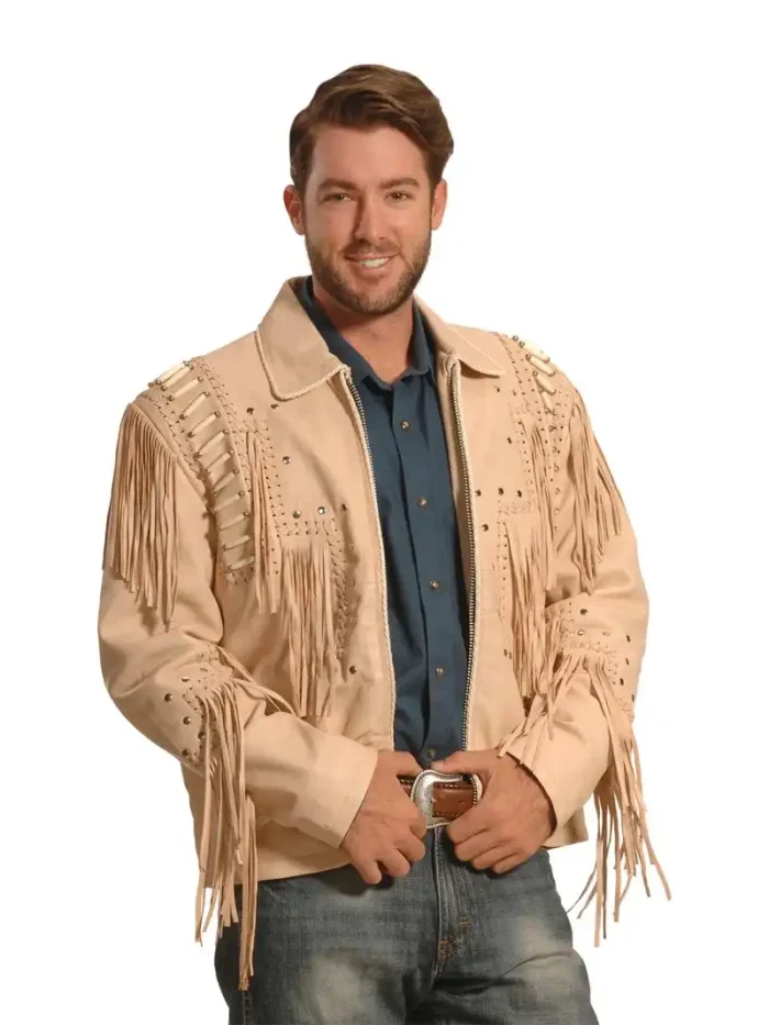 Liberty Wear Men's Suede Fringe Western Jacket Cream - Image 2