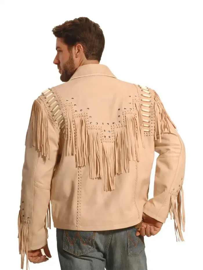 Liberty Wear Men's Suede Fringe Western Jacket Cream - Image 3