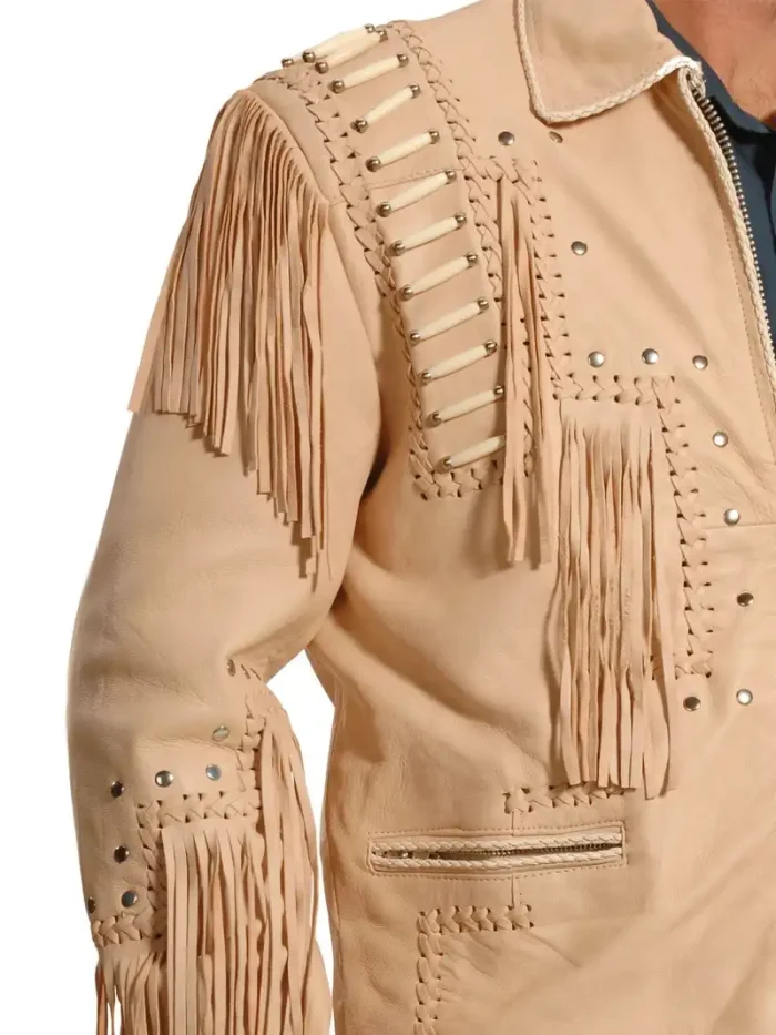 Liberty Wear Men's Suede Fringe Western Jacket Cream - Image 4