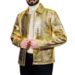 Luxury Gold Plated Crocodile Leather Jacket front