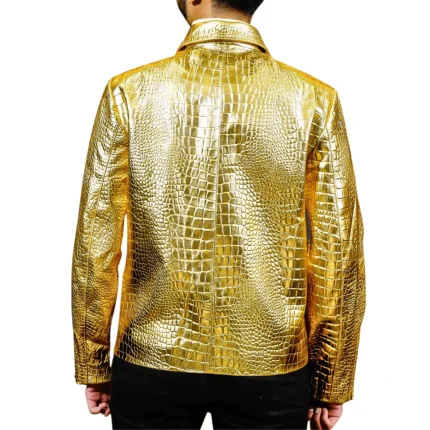 Luxury Gold Plated Crocodile Leather Jacket back