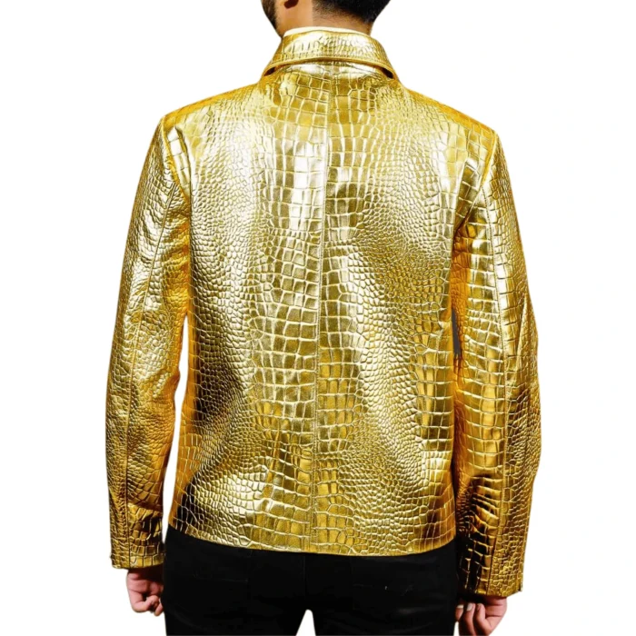 Luxury Gold Plated Crocodile Leather Jacket back