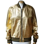 Mens Gold Metallic Bomber Jacket with Mesh Dot Design