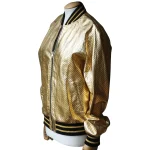 Mens Gold Metallic Bomber Jacket with Mesh Dot Design back side