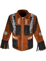 Men Western Leather Jacket With Fringe - Image 9
