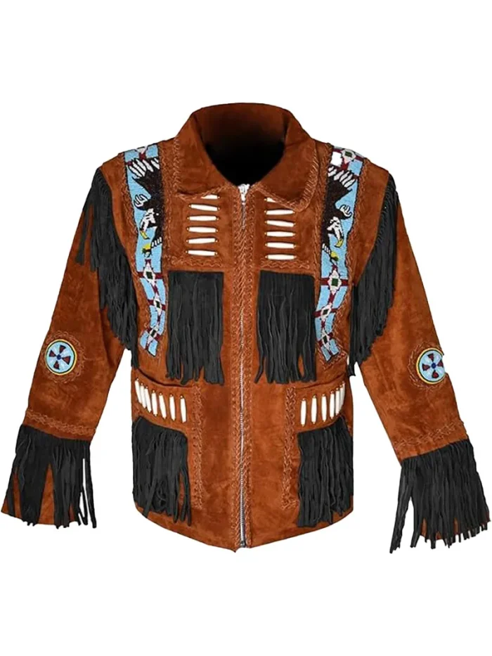 Men Western Leather Jacket With Fringe - Image 9