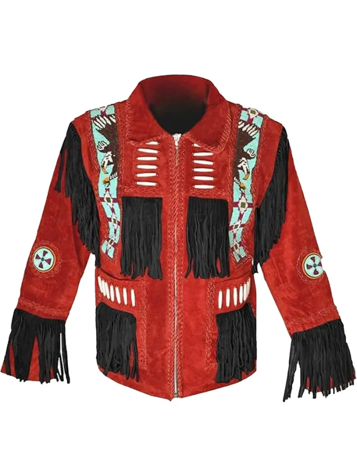 Men Western Leather Jacket With Fringe - Image 7