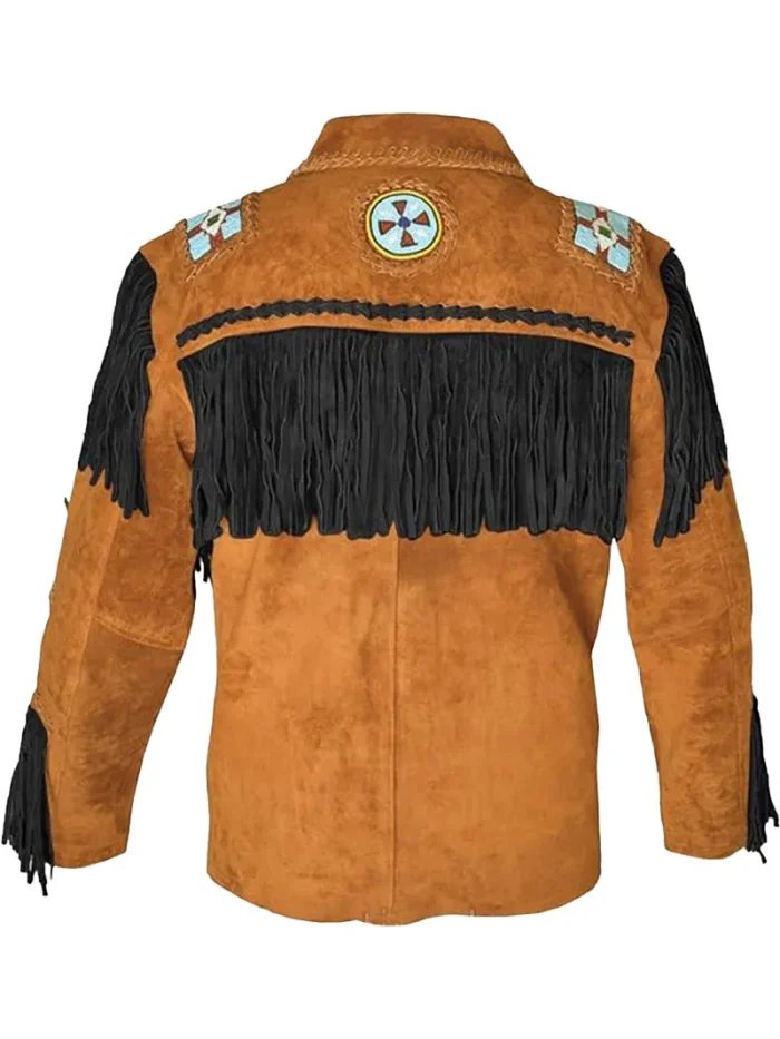 Men Western Leather Jacket With Fringe - Image 6