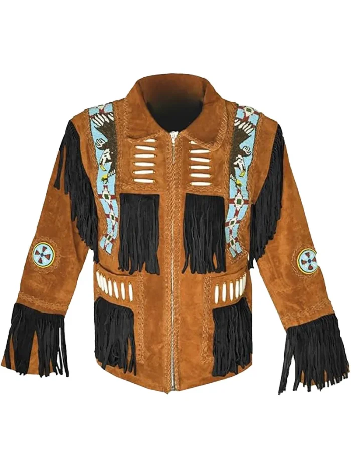 Men Western Leather Jacket With Fringe - Image 5