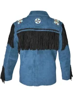 Men Western Leather Jacket With Fringe - Image 4