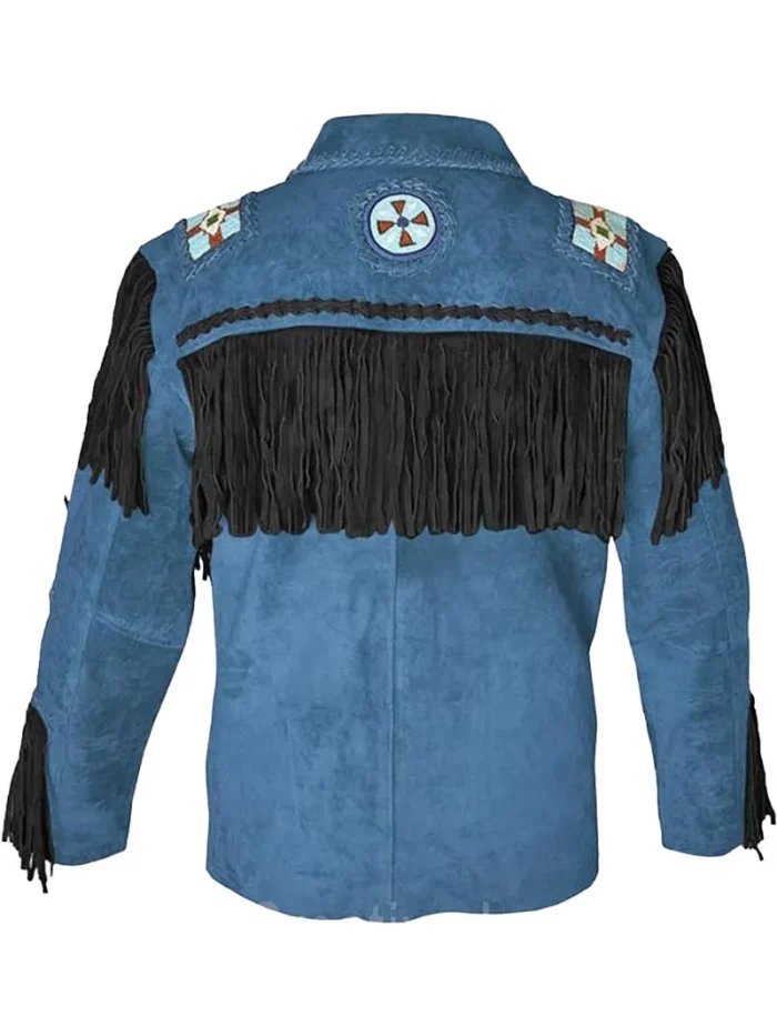Men Western Leather Jacket With Fringe - Image 4