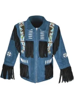 Men Western Leather Jacket With Fringe - Image 3