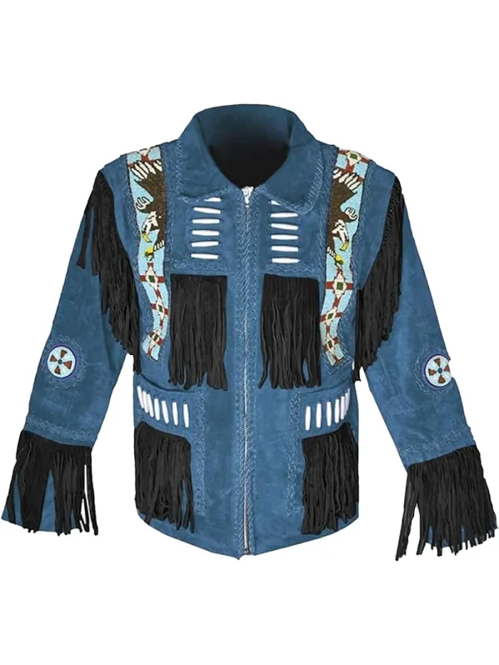 Men Western Leather Jacket With Fringe - Image 3