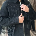 Men's Western Style Suede Leather Fringe Jacket