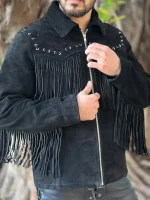Men's Western Style Suede Leather Fringe Jacket