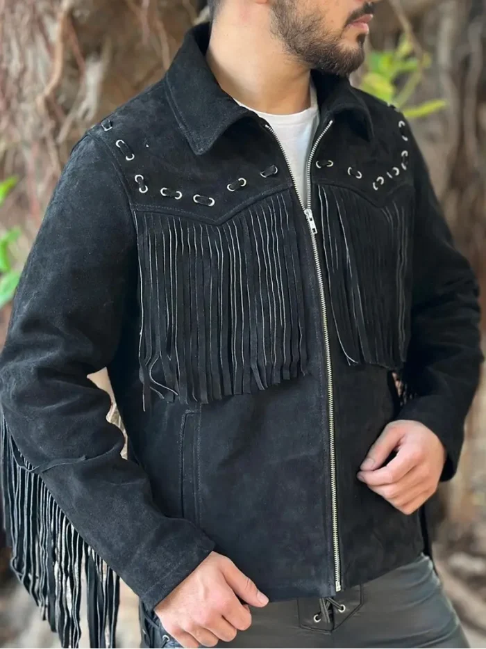 Men's Western Style Suede Leather Fringe Jacket - Image 3