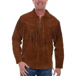 Mens Fringed Suede Leather Western Jacket