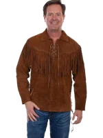 Mens Fringed Suede Leather Western Jacket