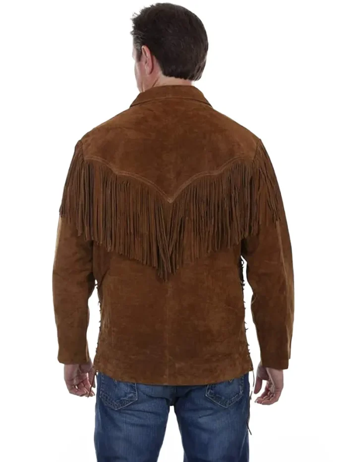 Mens Fringed Suede Leather Western Jacket - Image 2