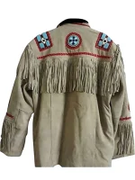 Men's Western Eagle Beads Design With Fringes & Bones Jacket Suede - Image 2